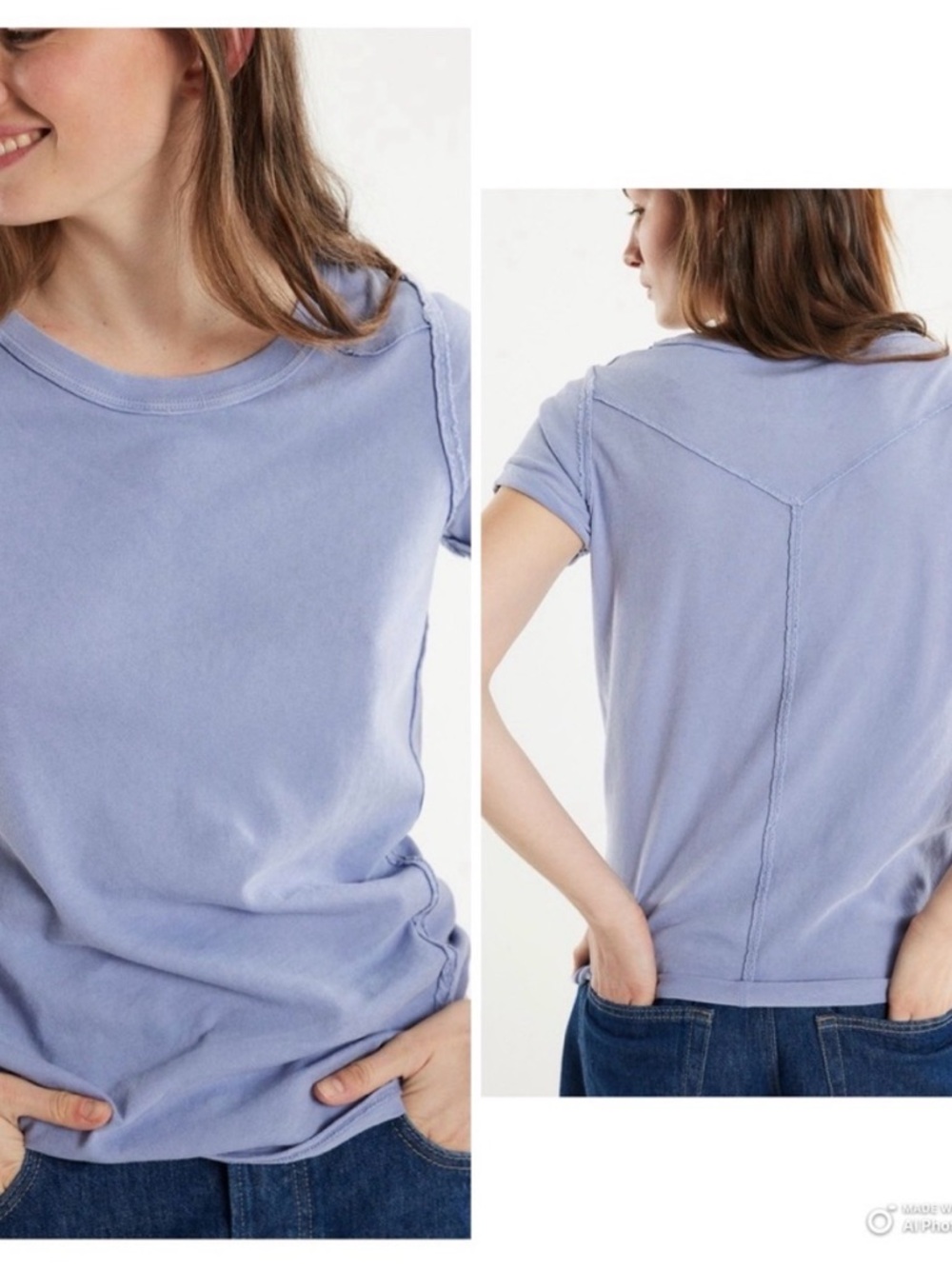 Free People We The Free Raw Seam Tee Blue Short Sleeve Top Size L